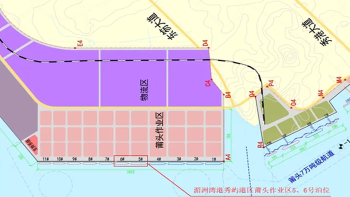 湄洲湾港秀屿港区莆头作业区5号、6号泊位位置示意图